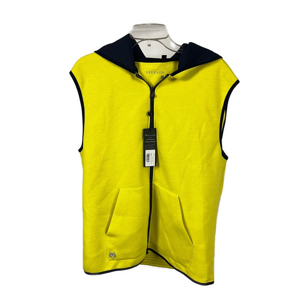 Greyson NWT Men's Pontiac Vest Radium Yellow Navy Trim Golf‎ Full Zip- Large